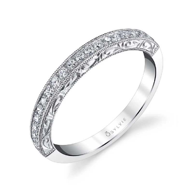 elegant engagement rings for women-Sylvie Hand Engraved Vintage Wedding Band BS1363