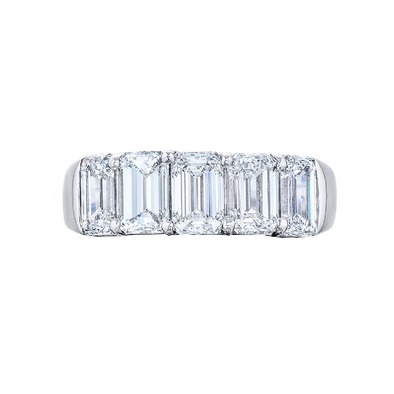 custom engagement rings for women-Platinum Emerald-cut Diamond Wedding Band