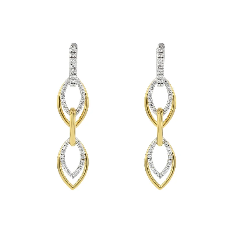 gold-plated dangly earrings for women-18K Yellow and White Gold Linked Drop Earrings with Diamonds