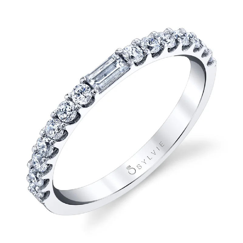 solitaire diamond engagement rings for women-Sylvie Stackable Wedding Band B0085