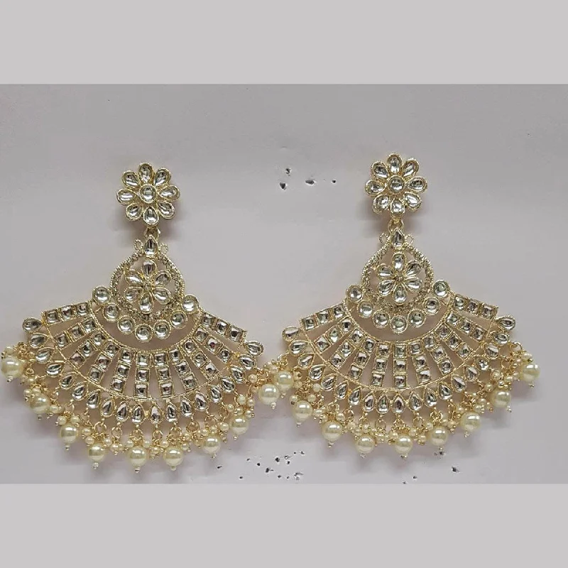 elegant earrings for women-Shreeji Kundan Stone Gold Plated Dangler Earrings - ShreejiEar51