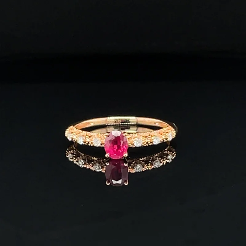 chunky rings for women-Ruby & Diamond 0.65ctw Milgrain Filigree Vintage Ring in 18k Rose Gold - #354 - RGRUB106103