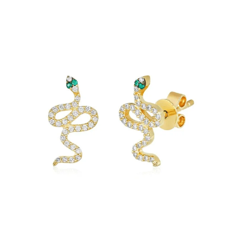 gold stud earrings for women-Pave Slithering Snake Stud