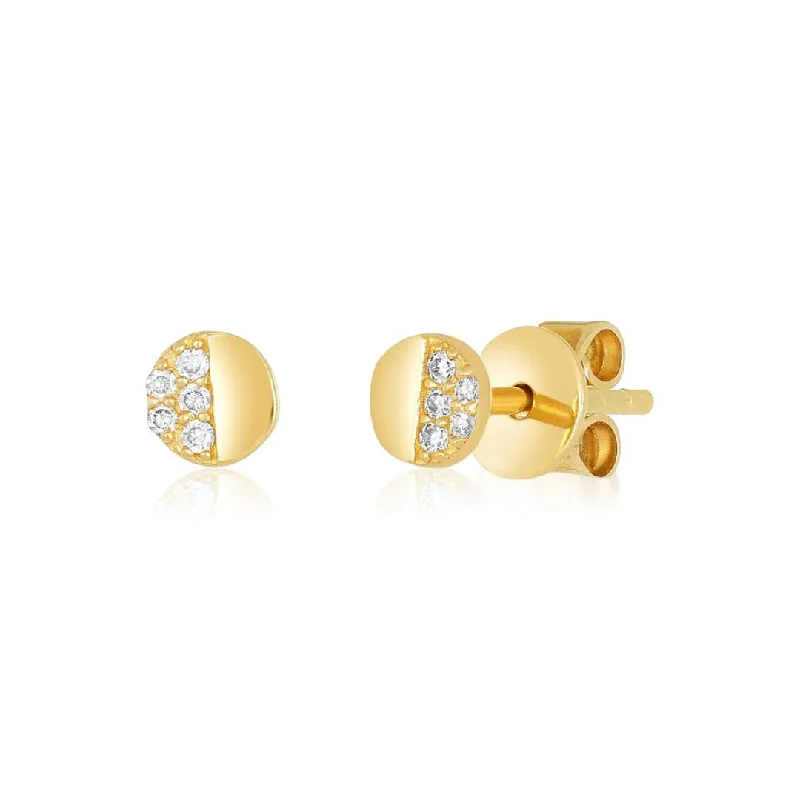 statement gemstone earrings for women-Half Pave Mini Disc Stud