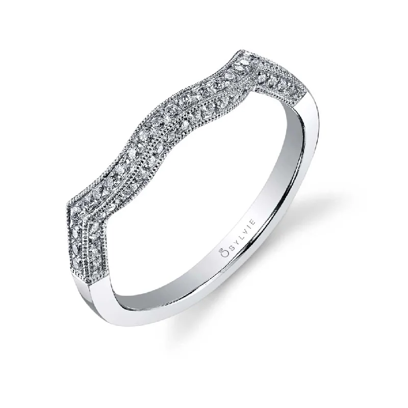 heart-shaped engagement rings for women-Sylvie Curved Wedding Band With Milgrain Accents BSY418