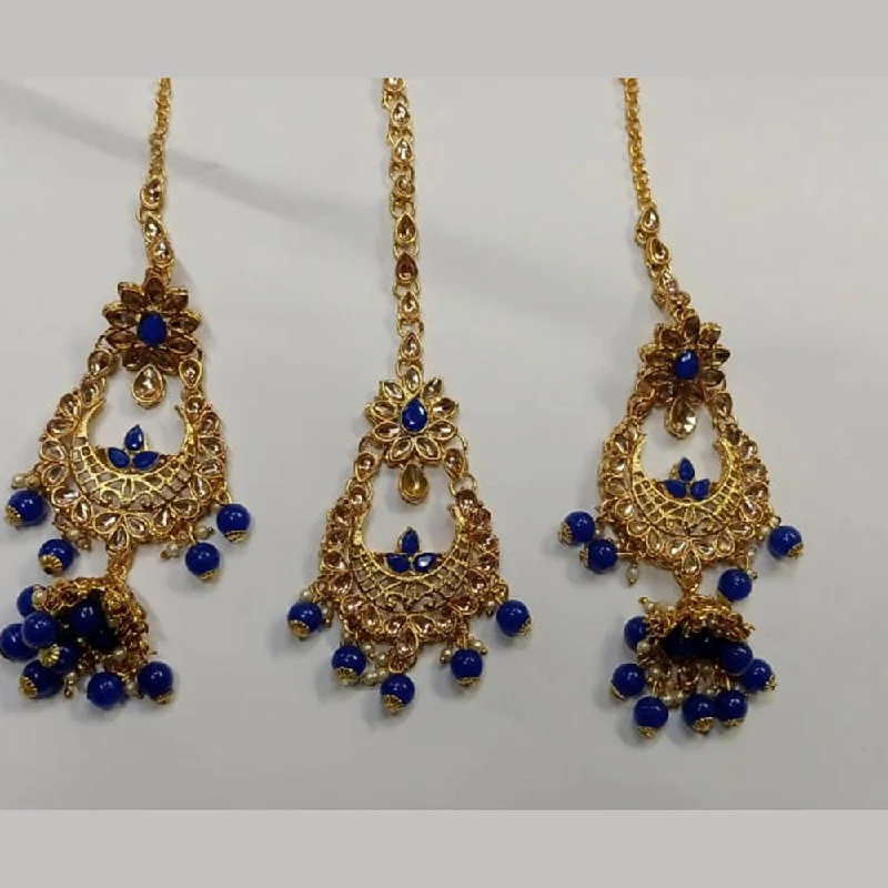 matching earrings and necklace for women-Kumavat Jewels Kundan Stone & Beads Dangler Earrings With Maang Tikka