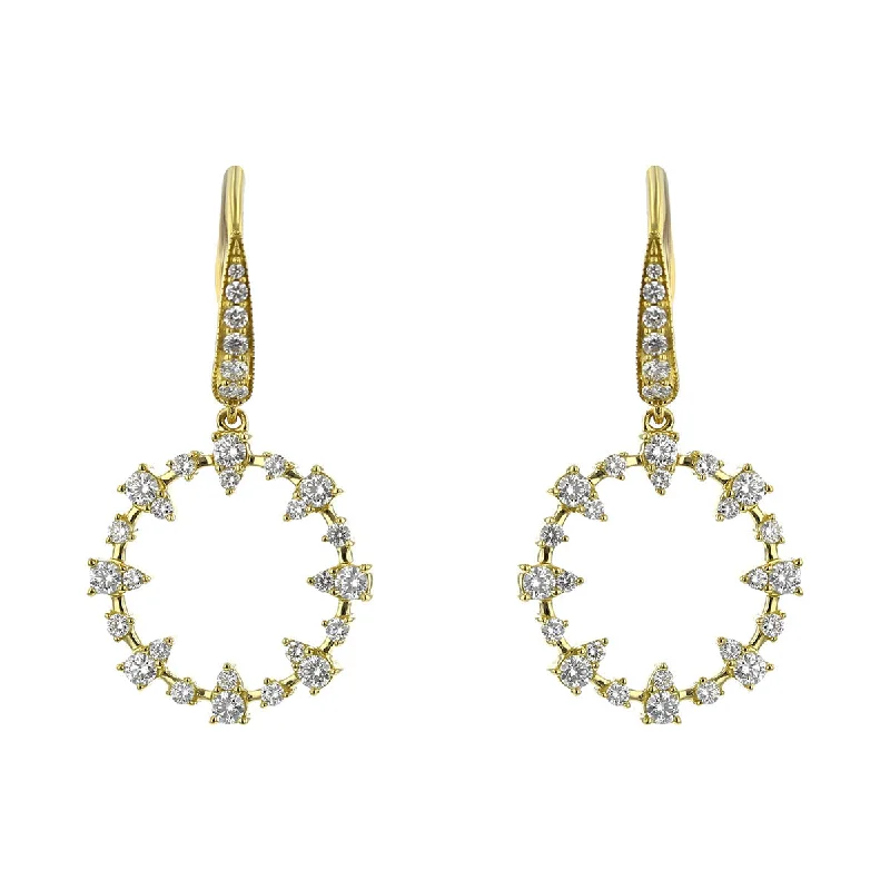 multi-layer earrings for women-Diamond Open Circle Drop Earrings