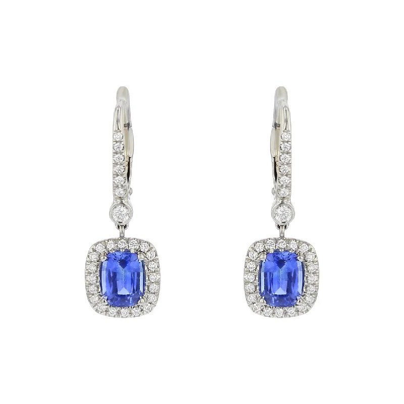 modern earrings for women-Cushion-cut Sapphire and Diamond Dangle Earrings