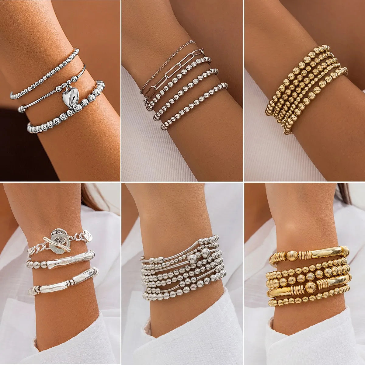 color bangles for women-Casual Heart Shape Steel Beaded Bracelets