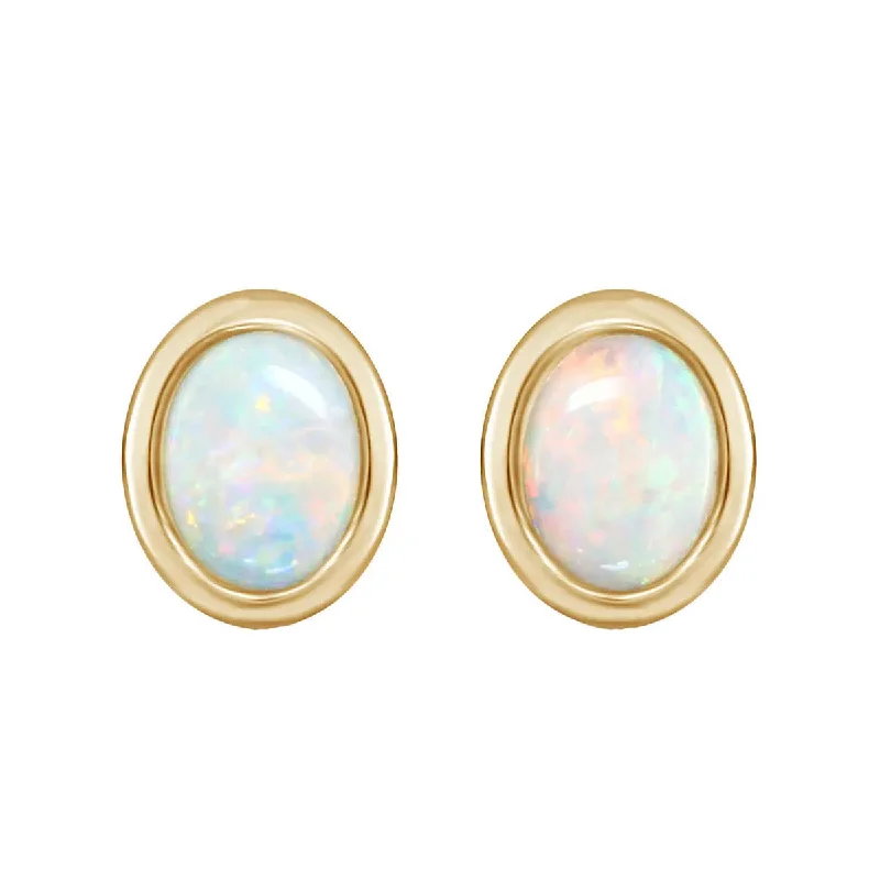 silver dangly earrings for women-14K Yellow Gold Australian Opal Stud Earrings