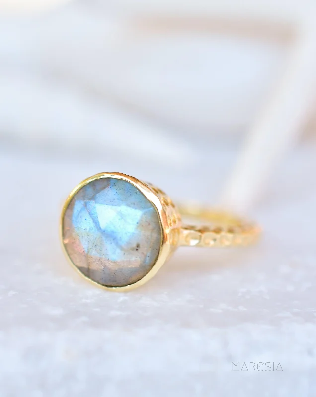 cocktail rings with diamonds for women-Gabi Rainbow Labradorite Tear Drop Ring ~ 18k Gold Plated ~ SMR105