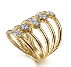 trendy rings for women-14K Yellow Gold Geometric Station Diamond Pave Statement Ring