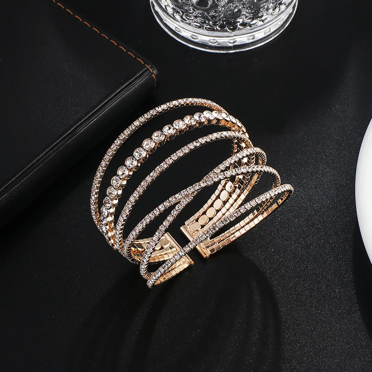 silver cuff bracelets for women-Fairy Style Solid Color Rhinestone Plating Women's Cuff Bracelets