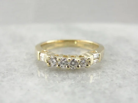 classic engagement rings for women-Diamond and Yellow Gold Wedding Band