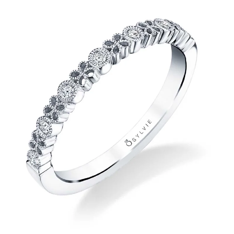 eternity engagement rings for women-Sylvie Floral Stackable Diamond Wedding Band - B0031