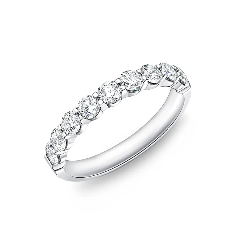 platinum halo engagement rings for women-Petite Prong 9-Stone Diamond Wedding Band