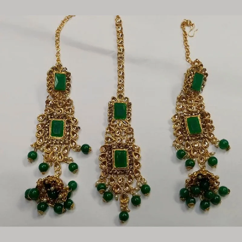 long dangly earrings for women-Kumavat Jewels Kundan Stone & Beads Dangler Earrings With Maang Tikka