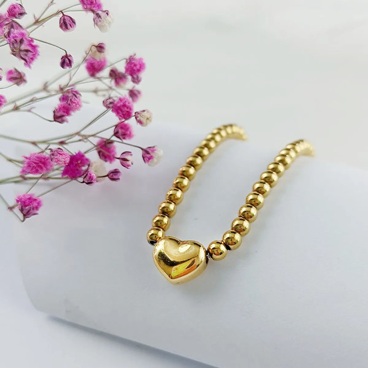 chunky bracelets for women-Ins Style Simple Style Heart Shape Titanium Steel Beaded Plating Gold Plated Bracelets