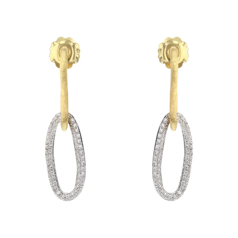 unique earrings for women-18K Yellow and White Gold Oval Link Diamond Dangle Earrings