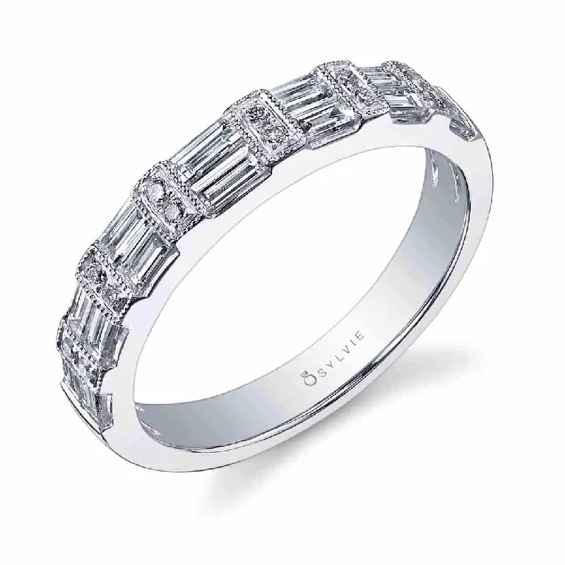 bridal engagement rings for women-Sylvie Vintage Baguette Wedding Band BSY910