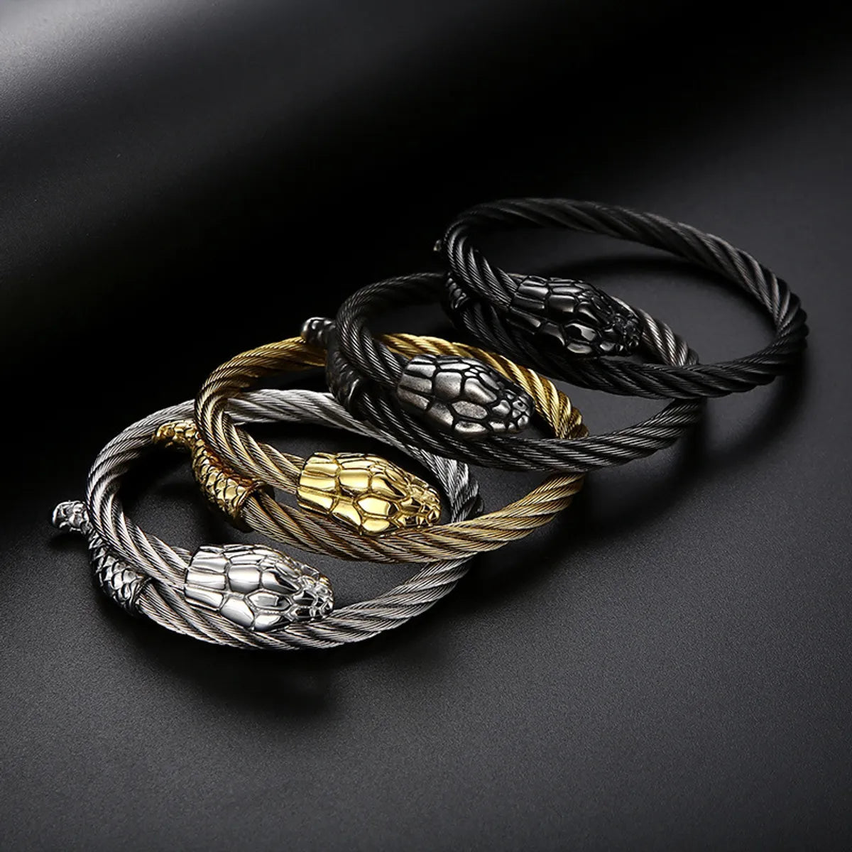 enamel bracelets for women-Hip-Hop Punk Snake Stainless Steel 18K Gold Plated Men'S Bangle