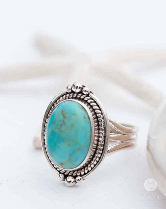 vintage-inspired rings for women-Karen Turquoise Ring ~ Sterling Silver 925 ~ MR262