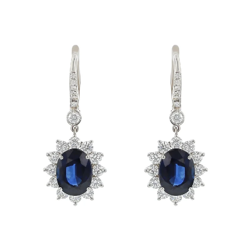 bridal earrings for women-Sapphire and Diamond Halo Dangle Earrings