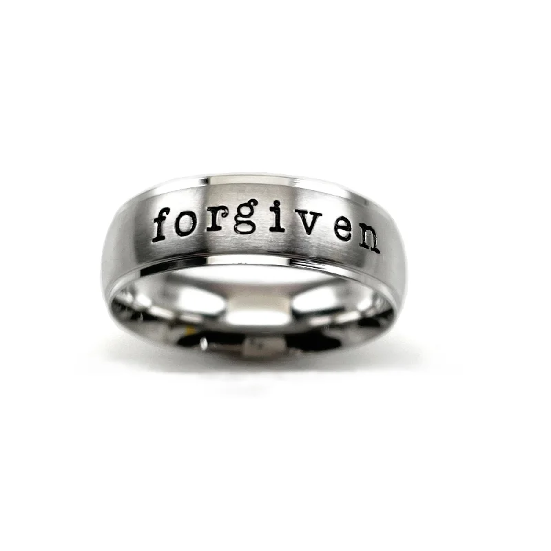 engraved rings for women-Forgiven Stamped Wide Band Ring