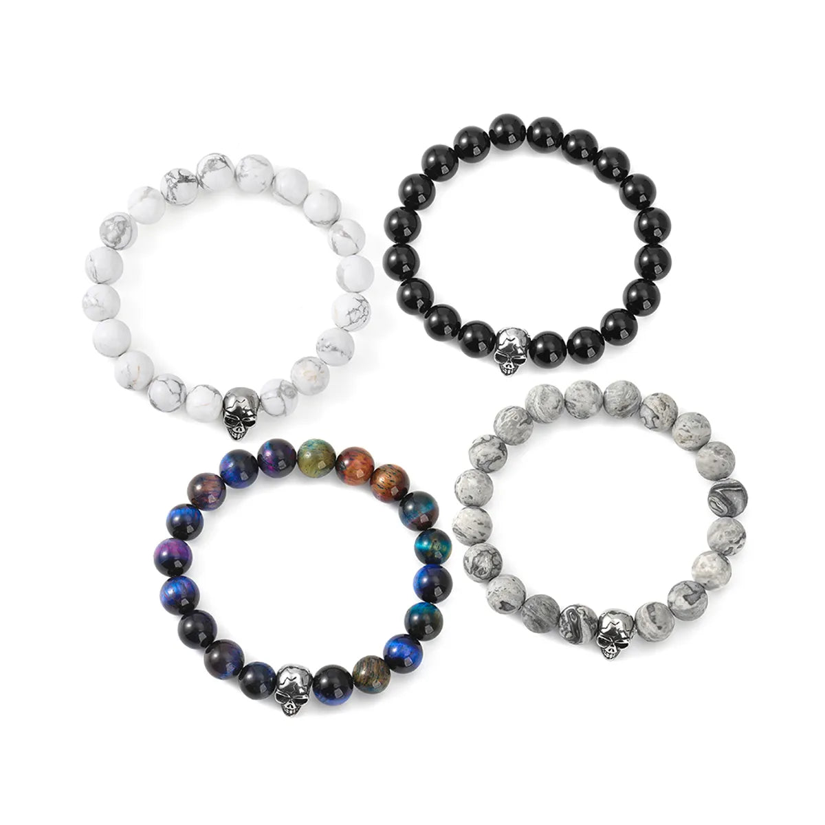 luxury bracelets for women-Casual Retro Skull Stainless Steel Agate Ore Beaded Unisex Bracelets