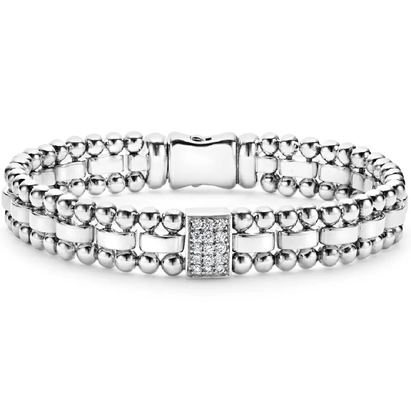 color bangles for women-Lagos Sterling Silver Caviar Spark Diamond Link Bracelet