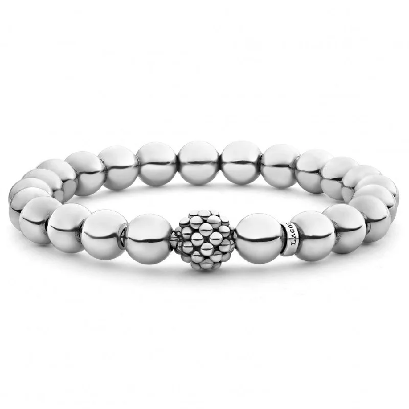 charm bangles for women-Lagos Sterling Silver Caviar Lattice Ball 8mm Stretch Bracelet