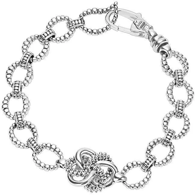 tribal bracelets for women-Lagos Sterling Silver Caviar Love Knot Station Link Bracelet