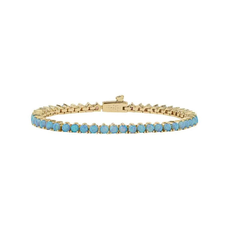 leather cuff bracelets for women-Not Your Basic Simulated Blue Opal Tennis Bracelet