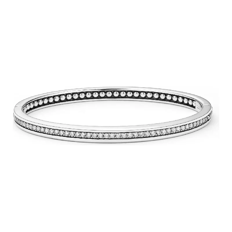 pearl bangle bracelets for women-Lagos Sterling Silver Caviar Spark Diamond Bangle Bracelet