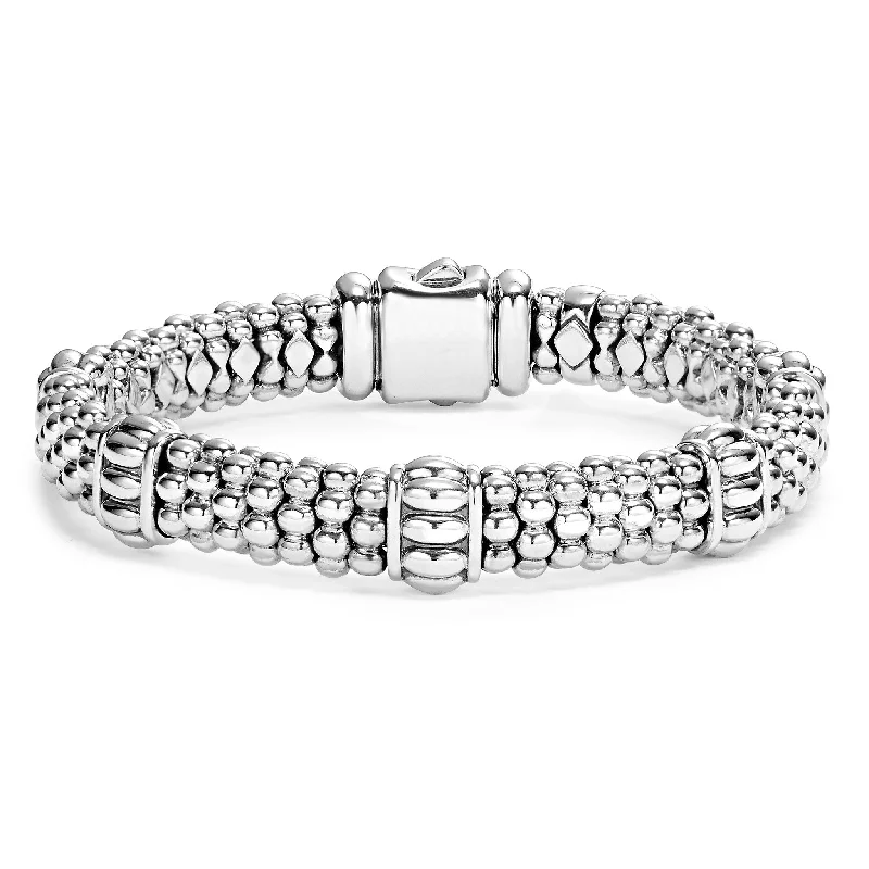 woven bracelets for women-Lagos Sterling Silver Signature Caviar 5 Fluted Station 9mm Bracelet