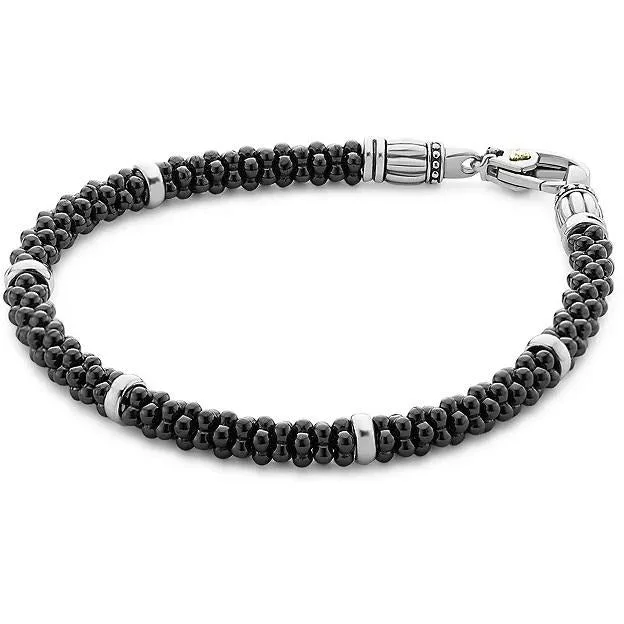 tennis bangles for women-Lagos Black Caviar Silver Station Bracelet