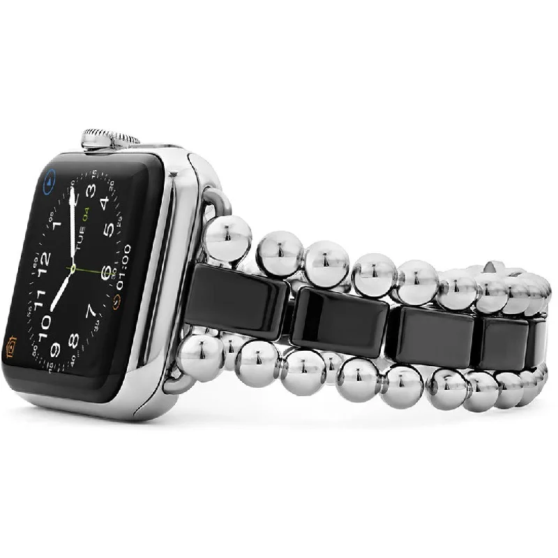 leather bangles for women-Lagos Stainless Steel and Black Ceramic Smart Caviar Watch Bracelet 38-40mm