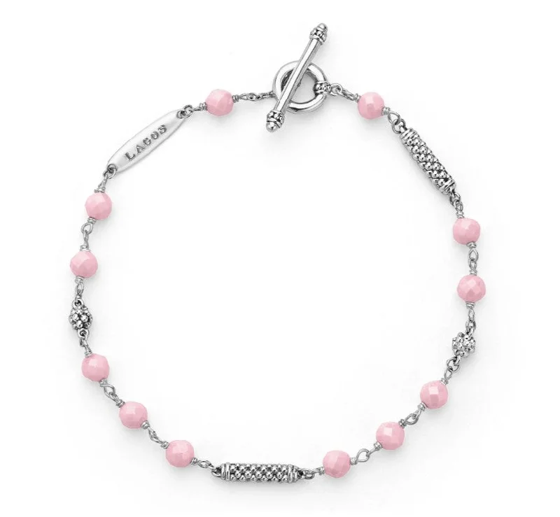 rubber bracelets for women-Lagos Sterling Silver Pink Ceramic Beaded Bracelet